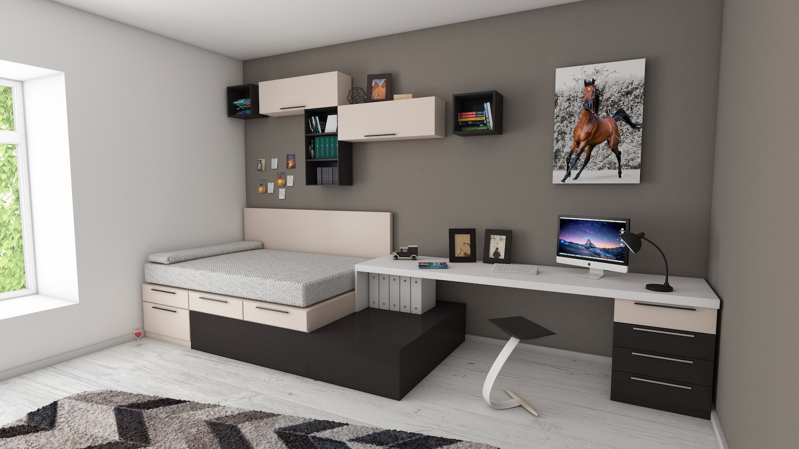 Creating a Serene Bedroom Oasis with Thoughtful Furniture Design - White and Black Desk Beside Bed and Window